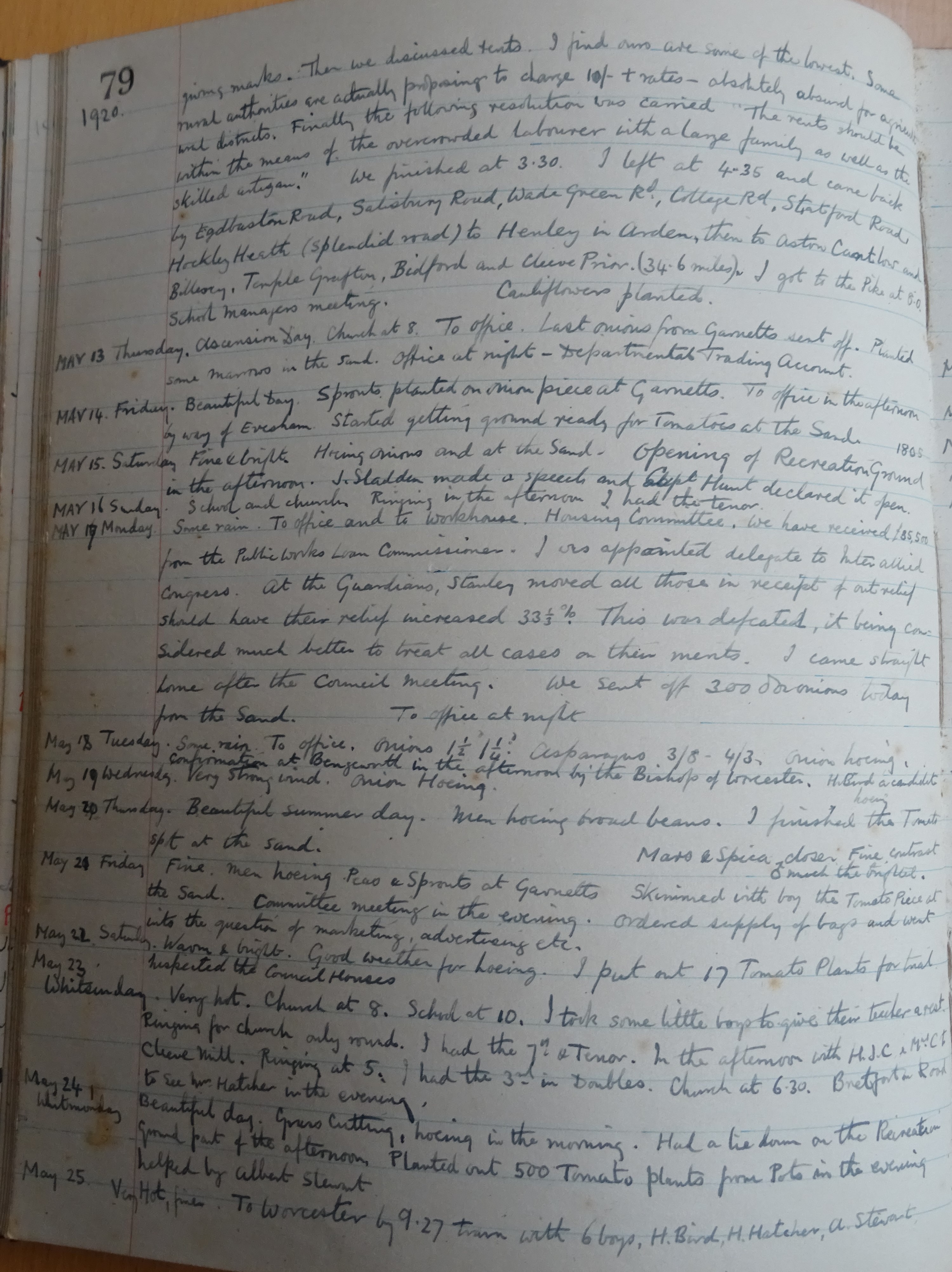 Charles Binyon's diary May 1920 The Badsey Society